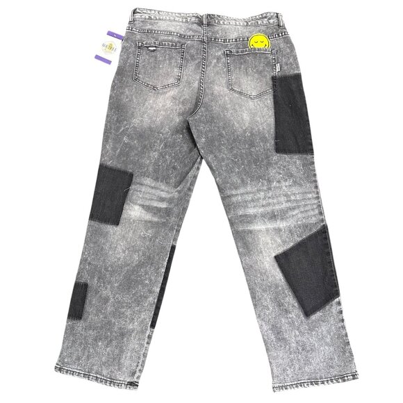 LOGO by Lori Goldstein Smiley World Womens 14 Patchwork Grey Wash Jeans Straight - Picture 16 of 16
